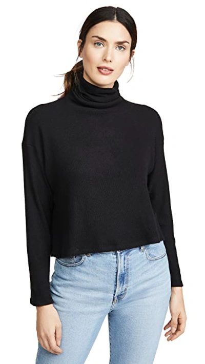 Shop Enza Costa Sweater Knit Cropped L/s Turtleneck In Black