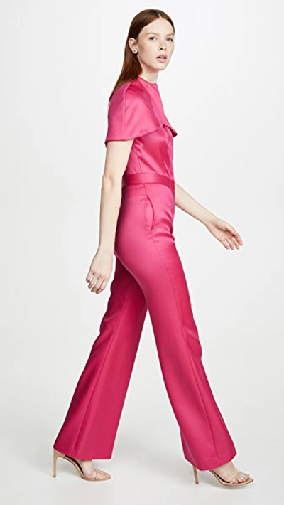 Shop Brandon Maxwell Silk Cap Sleeve Jumpsuit In Bright Rose