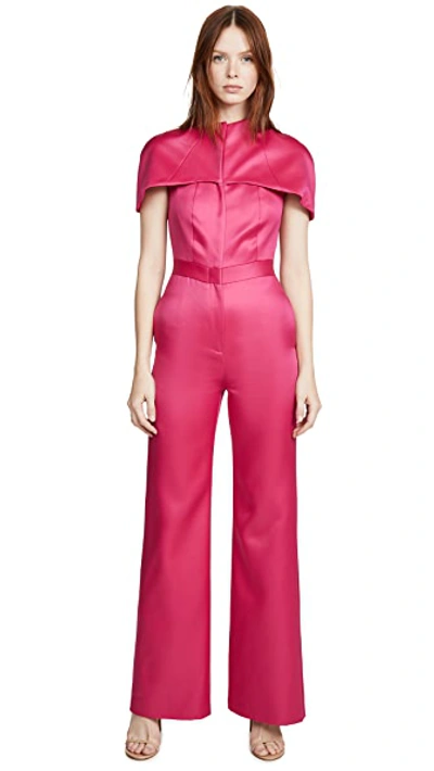 Shop Brandon Maxwell Silk Cap Sleeve Jumpsuit In Bright Rose