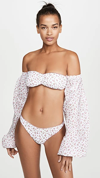 Shop Oseree Fantasy Stories Strapless Bikini Set With Removable Sleeves In Pink Roses