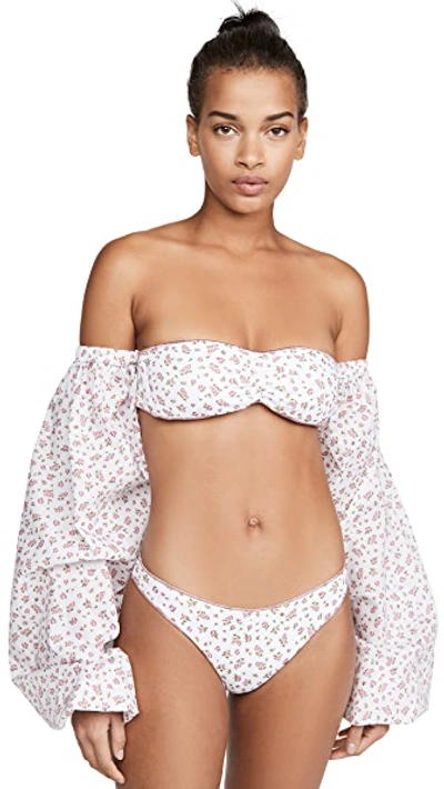 Shop Oseree Fantasy Stories Strapless Bikini Set With Removable Sleeves In Pink Roses
