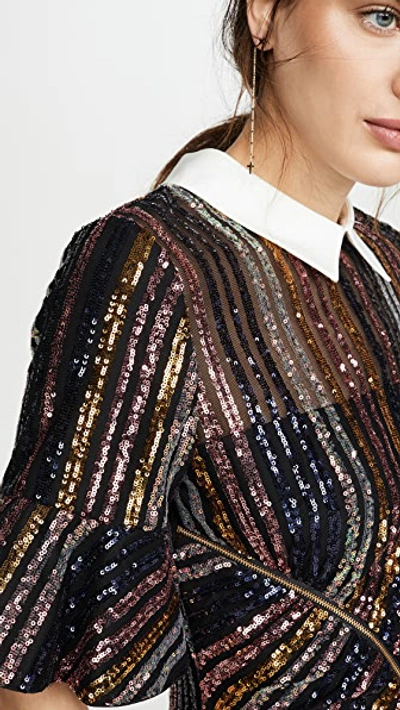 Shop Self-portrait Sequin Stripe Collared Mini Dress In Multi