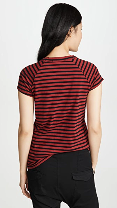 Shop Nili Lotan Short Sleeve Baseball Tee In Black/red Stripe