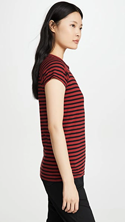 Shop Nili Lotan Short Sleeve Baseball Tee In Black/red Stripe