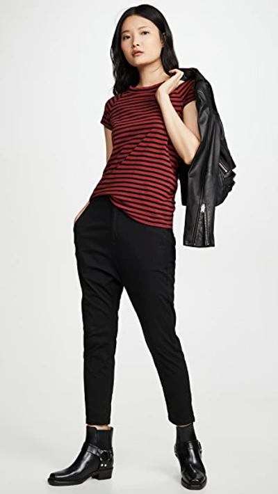 Shop Nili Lotan Short Sleeve Baseball Tee In Black/red Stripe