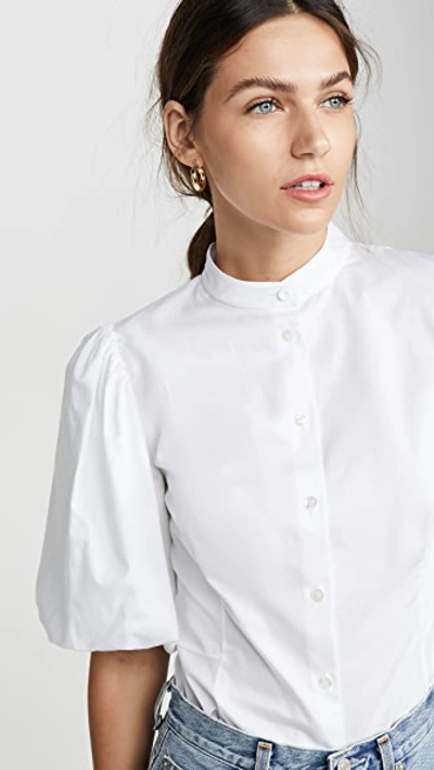 Shop Adam Lippes Fitted Blouse With Puff Sleeve In White