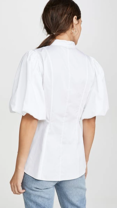 Shop Adam Lippes Fitted Blouse With Puff Sleeve In White