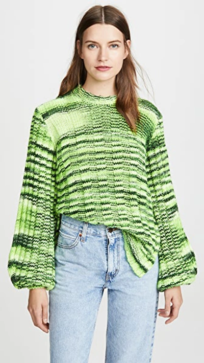 Ganni Neon Mélange Ribbed-knit Sweater In Green | ModeSens