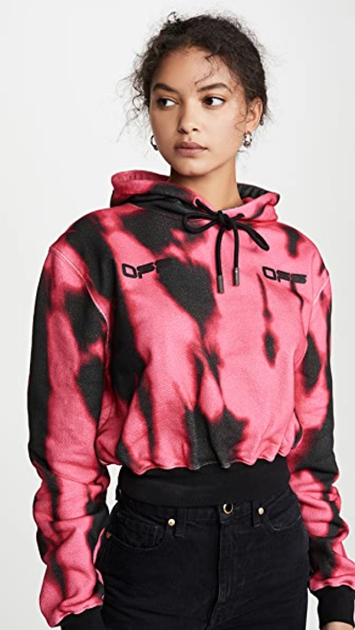 Shop Off-white Tiger Dye Cropped Hoodie In Fuchsia