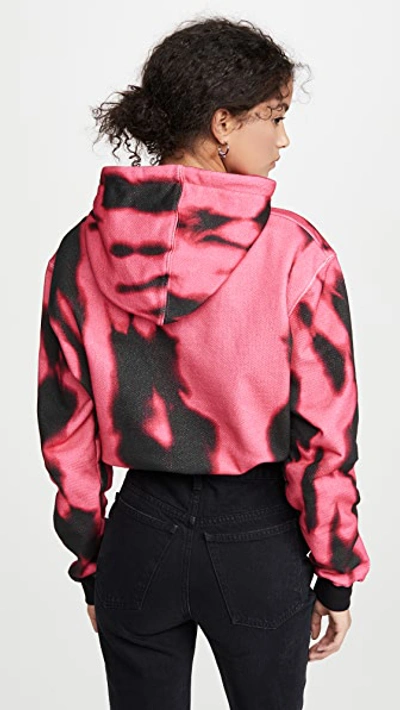 Shop Off-white Tiger Dye Cropped Hoodie In Fuchsia