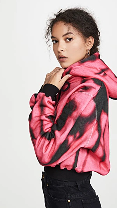 Shop Off-white Tiger Dye Cropped Hoodie In Fuchsia