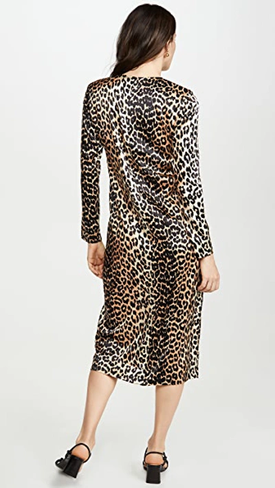 Shop Ganni Silk Stretch Satin Dress In Leopard