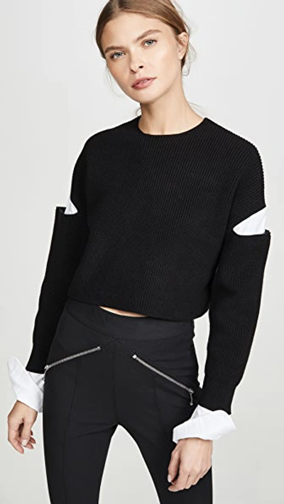 Shop Alexander Wang T Cropped Pullover Oxford Shirt In Black/white