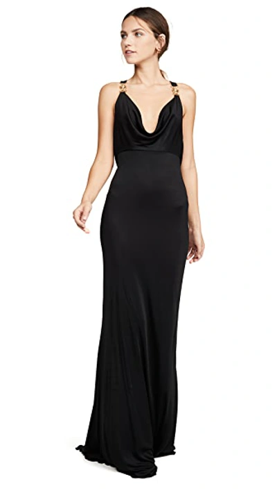 Shop Versace Gold Hardware Gown In Black