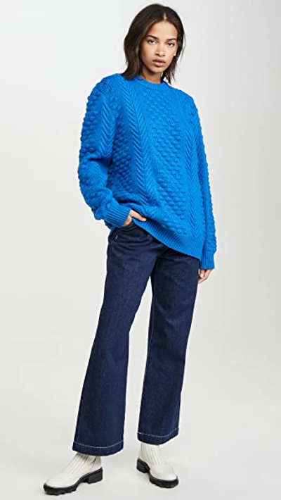 Shop Tory Sport Chunky Merino Cable Knit Sweater In Galleria Blue