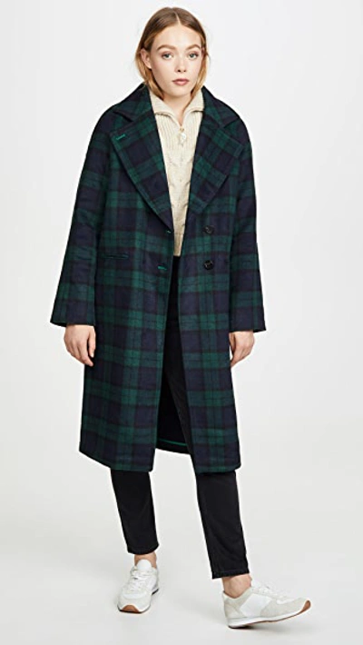 Shop Avec Les Filles Double Face Plaid Raglan Coat In Navy/green