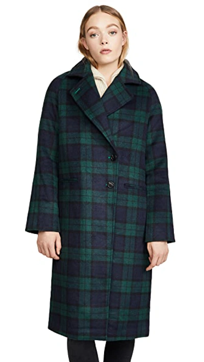 Shop Avec Les Filles Double Face Plaid Raglan Coat In Navy/green