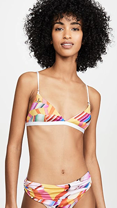 Shop Stella Mccartney Yellow Submarine Bikini Top In Yellow/orange