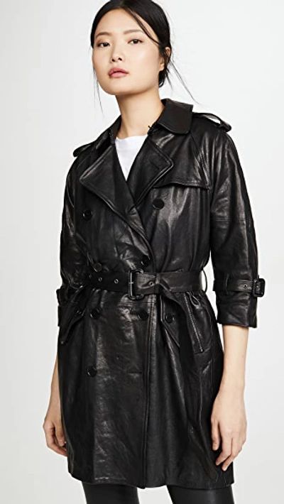 Shop R13 Leather 3/4 Sleeve Trench In Black