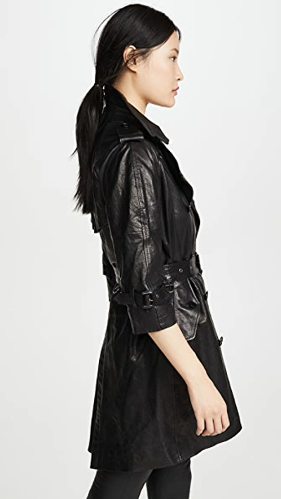 Shop R13 Leather 3/4 Sleeve Trench In Black