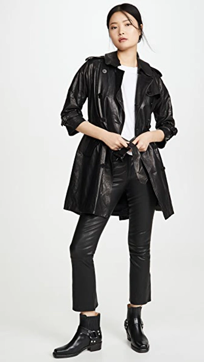 Shop R13 Leather 3/4 Sleeve Trench In Black