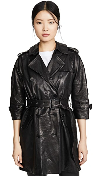 Shop R13 Leather 3/4 Sleeve Trench In Black