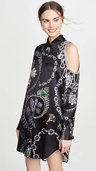 Jewelry Print Crystal Cutout Shirtdress