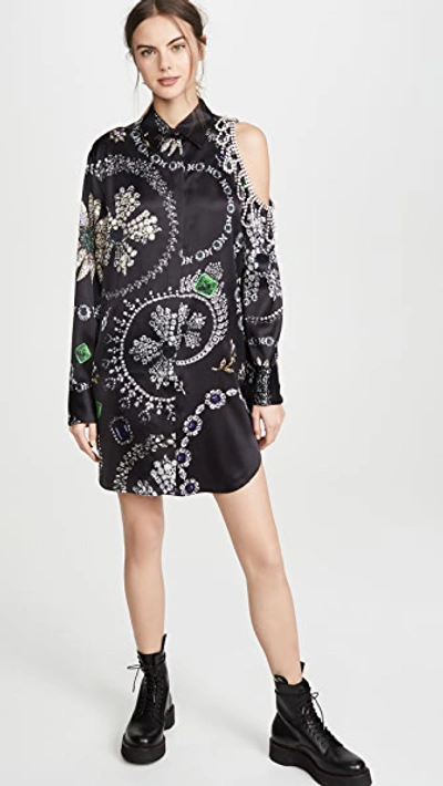 Jewelry Print Crystal Cutout Shirtdress