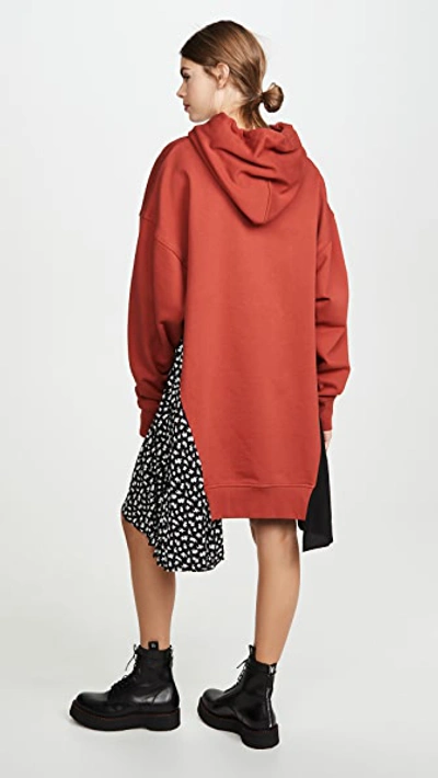 Shop Mcq By Alexander Mcqueen Cut Up Hoodie Dress In Rust