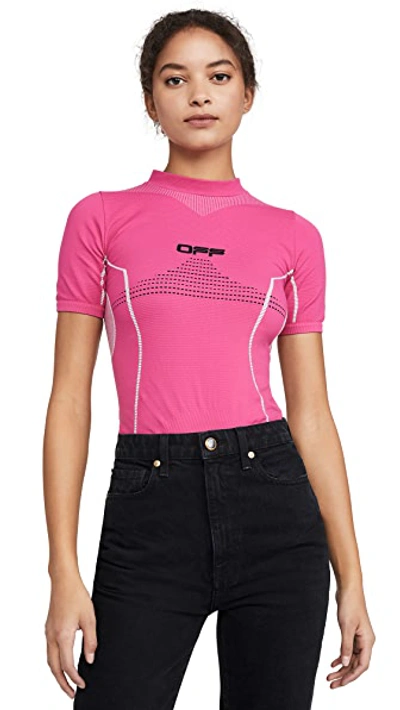 Shop Off-white Active Short Sleeve Top In Fuchsia/black