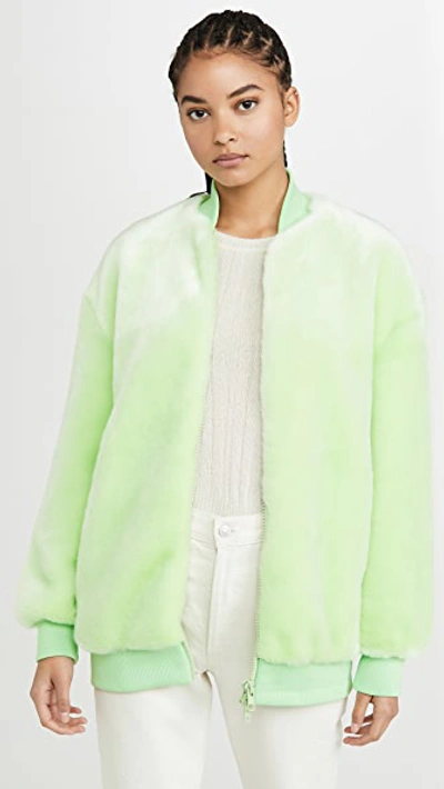 Shop Tibi Zip Up Faux Fur Jacket In Mint