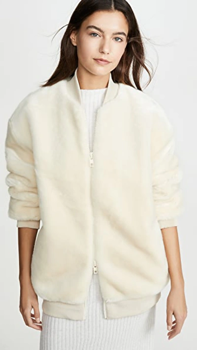 Shop Tibi Zip Up Faux Fur Jacket In Cream