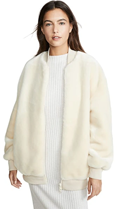 Shop Tibi Zip Up Faux Fur Jacket In Cream