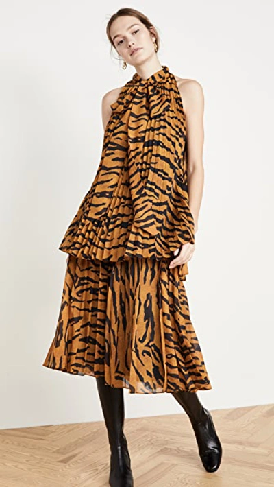 Shop Adam Lippes Printed Voile Top In Tiger