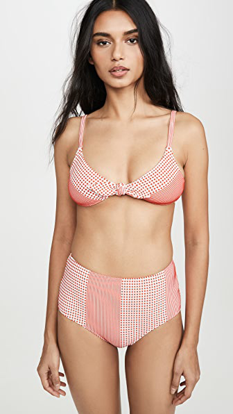red tie front bikini top