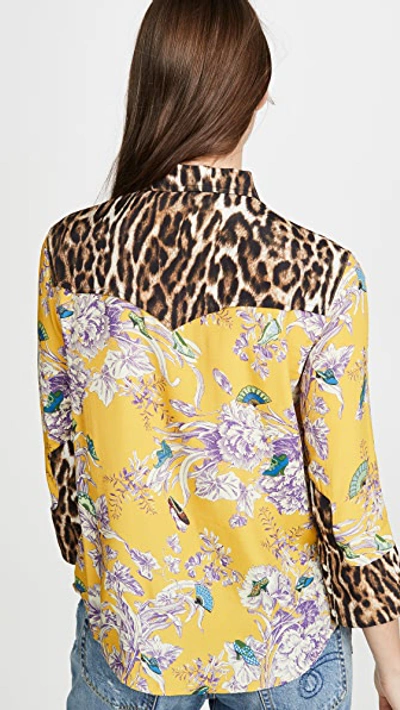 Shop R13 Exaggerated Collar Cowboy Shirt In Mustard Floral With Leopard