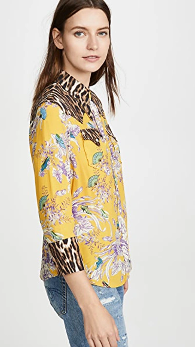 Shop R13 Exaggerated Collar Cowboy Shirt In Mustard Floral With Leopard