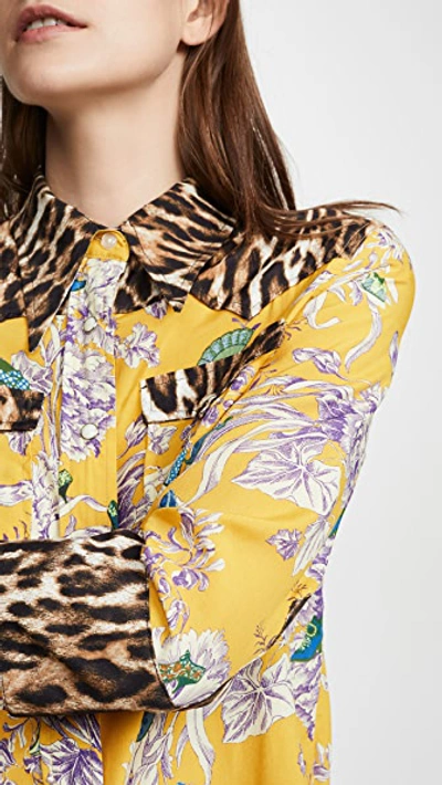 Shop R13 Exaggerated Collar Cowboy Shirt In Mustard Floral With Leopard