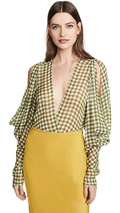 Shop Silvia Tcherassi Hoshi Bodysuit In Olive Gingham