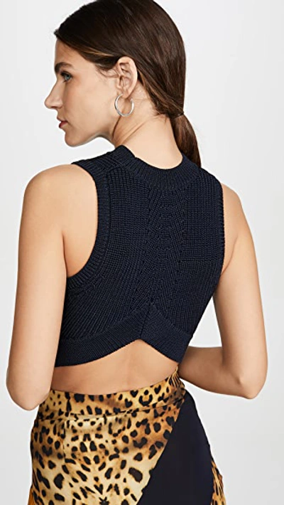 Shop Cushnie Sleeveless Cropped Knit Top With V At Back In Navy