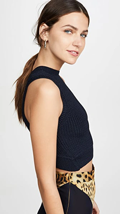 Shop Cushnie Sleeveless Cropped Knit Top With V At Back In Navy