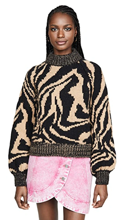 Shop Ganni Hand Knit Wool Sweater In Black