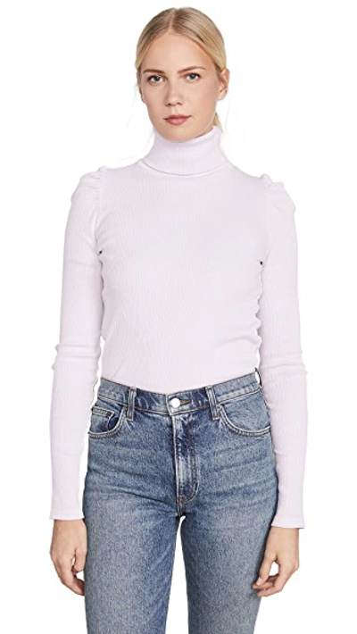 Shop Amo Puff Sleeve Turtleneck Top In Lilac