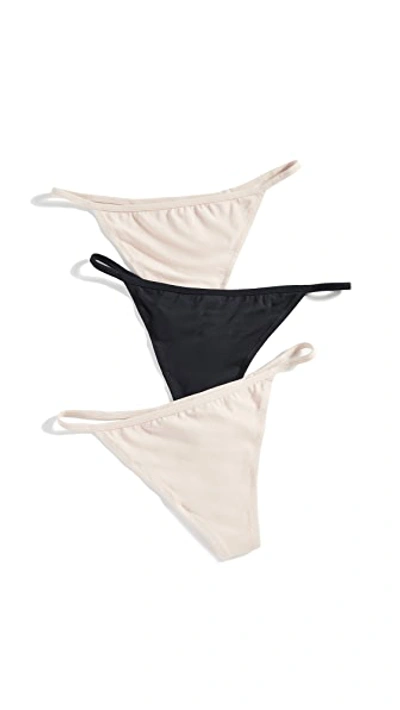 Shop Skarlett Blue Fresh Cotton Thong 3 Pack In Black/cashmere/cashmere