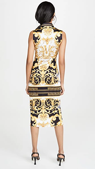 Shop Versace Jersey Dress In Black Gold Multi