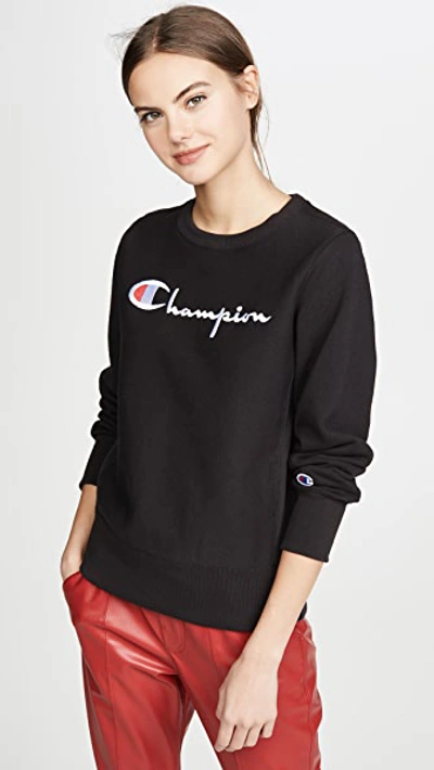 Shop Champion Big Script Crew Neck Sweatshirt In Black