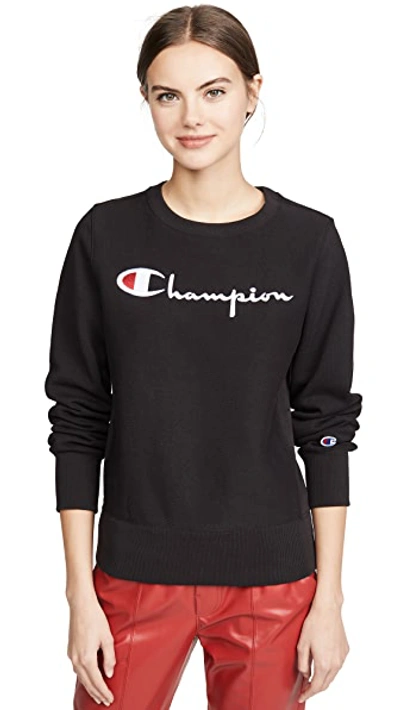 Shop Champion Big Script Crew Neck Sweatshirt In Black