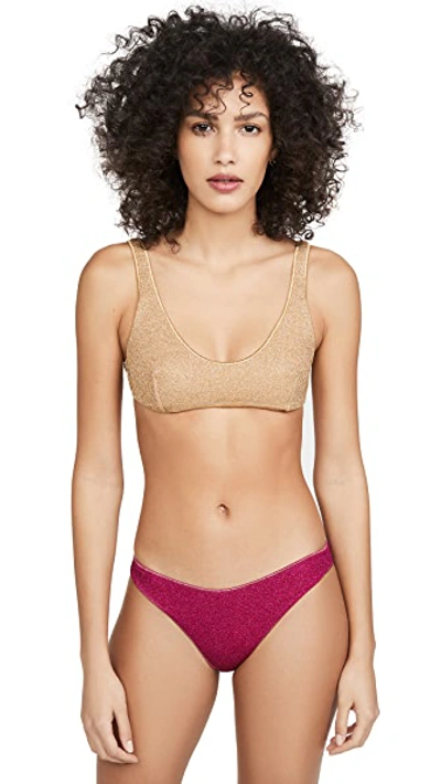 Oseree Shimmer Mix And Match Bikini Set In Gold/fuchsia