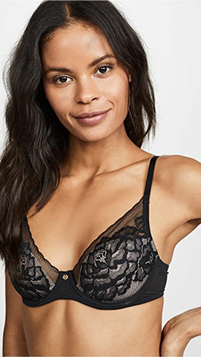 Shop Natori Flora Contour Underwire Bra In Black/light Mocha