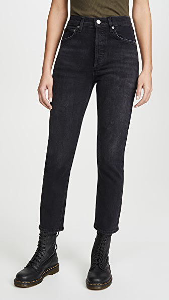 black high waisted cropped jeans